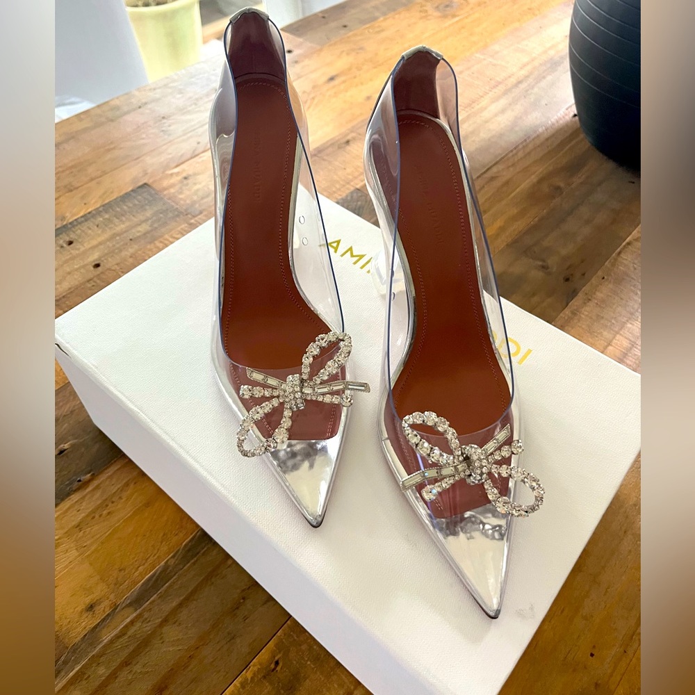 Authentic Amina Muaddi Rosie Glass Pointed Toe Pump